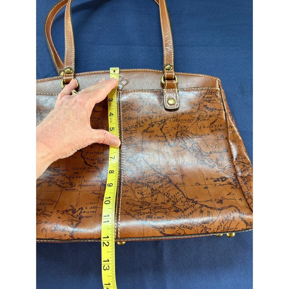 Patricia Nash Tan Leather Vintage Map Print Shoulder Bag Tote Travel Satchel - Picture 10 of 11